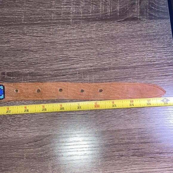 Hand Beaded Leather Belt unisex Small Blue/Black/ Brown - Picture 11 of 12